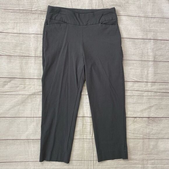 Susan Graver women 4 pull on elastic high waist grey Capri pant w/front pockets - Picture 1 of 8